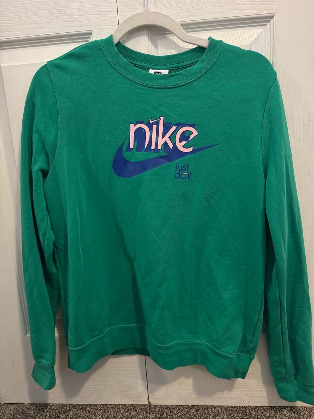 Nike Kids Green Sweatshirt with Purple and Pink Logo